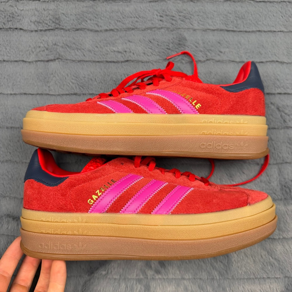 Adidas Gazelle Bold Red Pink Gum Platform Suede Sneakers ID6998 Womens 8.5